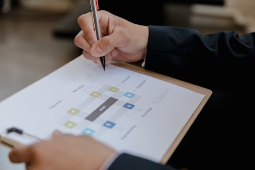 pexels-photo-9034261-9034261 Close-up of a business strategy diagram on a clipboard with a hand writing.